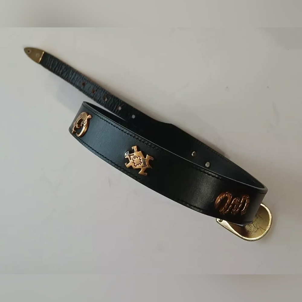 VTG Silver Creek Belt Sz 28 Black Leather Southwestern Metal Animals - Picture 6 of 12